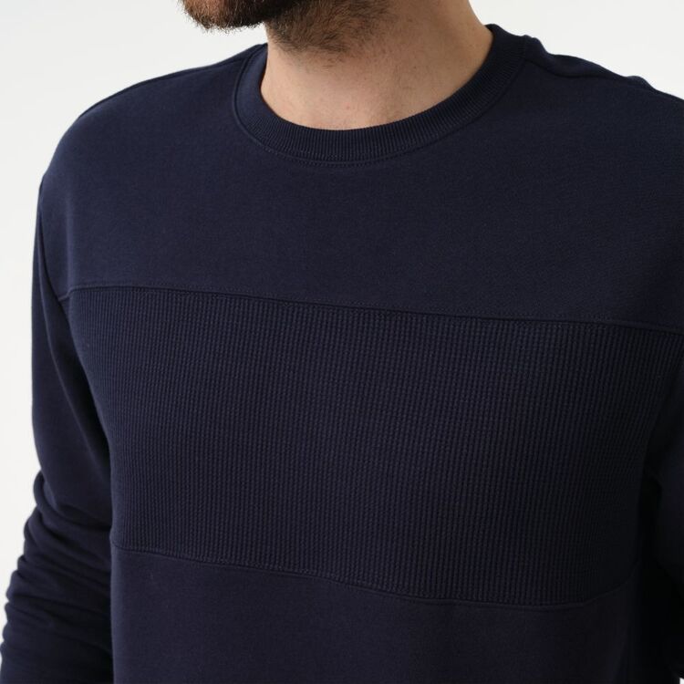 JC Lanyon Men's Seddon Textured Panel Crew Fleece Navy