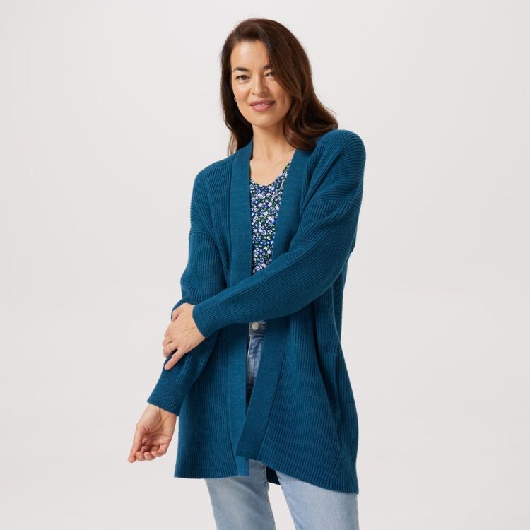 Khoko Collection Women's Longline Rib Cardigan Teal