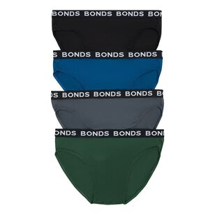 Bonds Men's Hipster Brief 4 Pack Black & Blue Green