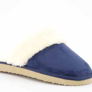 Cherry Lane Women's Moon Fur Trim Scuff Navy