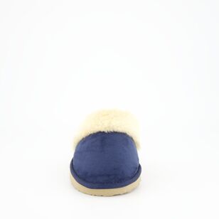 Cherry Lane Women's Moon Fur Trim Scuff Navy