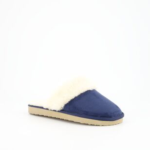 Cherry Lane Women's Moon Fur Trim Scuff Navy