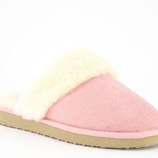 Cherry Lane Women's Moon Fur Trim Scuff Pink