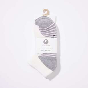 Sash & Rose Women's Padded Sneaker Sock 2 Pack White & Grey