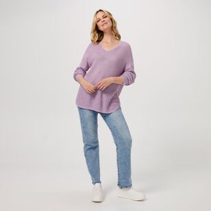 Khoko Collection Women's Vee Neck Jumper Lavender X Large