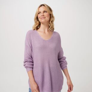 Khoko Collection Women's Vee Neck Jumper Lavender X Large