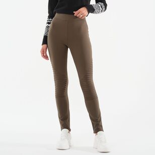 Khoko Collection Women's Biker Ponte Pant Khaki