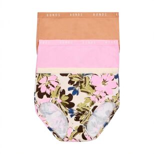 Bonds Women's Cottontails Print Full Brief 3 Pack Light Pink & Tan