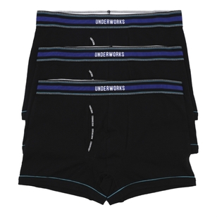 Underworks Men's No Ride Organic Cotton Trunk 3 Pack Black