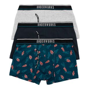 Underworks Men's Fly Front Trunk 3 Pack Navy & Print