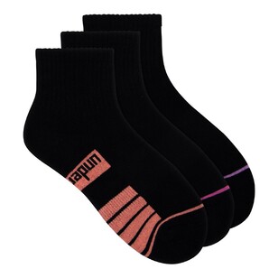 Underworks Women's Sport Quarter Sock 3 Pack Black