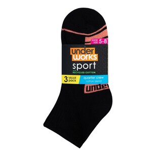 Underworks Women's Sport Quarter Sock 3 Pack Black