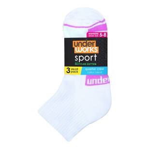 Underworks Women's Sport Quarter Sock 3 Pack White