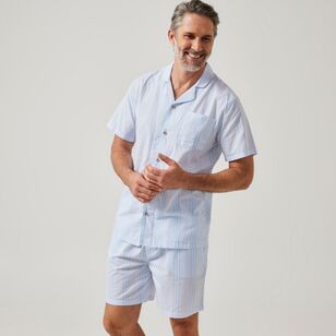 Nic Morris Men's Poplin Short PJ Set Blue & Stripe