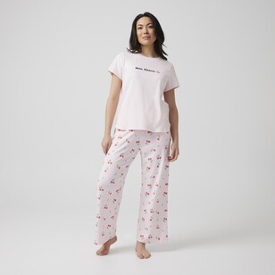 Sash & Rose Women's Cotton Interlock 3/4 PJ Pant Pink Print Small