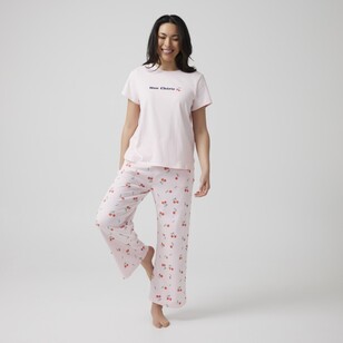 Sash & Rose Women's Cotton Interlock 3/4 PJ Pant Pink Print Small