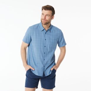 JC Lanyon Men's Curban Check Short Sleeve Shirt Light Blue