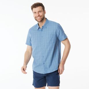 JC Lanyon Men's Curban Check Short Sleeve Shirt Light Blue