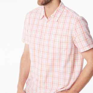 JC Lanyon Men's Docker Check Short Sleeve Shirt White & Melon