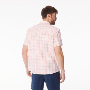 JC Lanyon Men's Docker Check Short Sleeve Shirt White & Melon