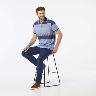 JC Lanyon Men's Eden Stripe Jersey Polo Navy