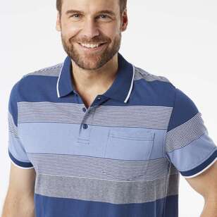 JC Lanyon Men's Eden Stripe Jersey Polo Navy