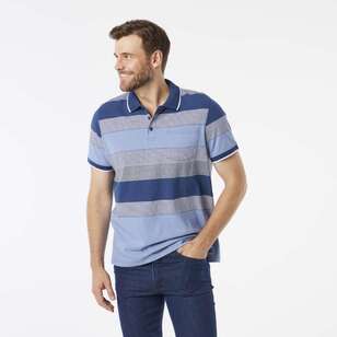 JC Lanyon Men's Eden Stripe Jersey Polo Navy