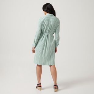 Khoko Collection Women's Stripe Shirt Dress Green Stripe