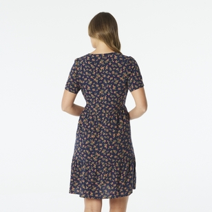 Khoko Collection Women's Viscose Button Dress Navy & Print