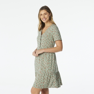 Khoko Collection Women's Viscose Button Dress Sage