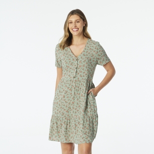 Khoko Collection Women's Viscose Button Dress Sage