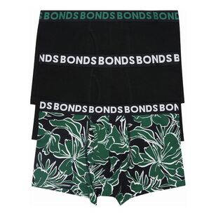 Bonds Men's Everyday Trunk Print 3 Pack Black & Green