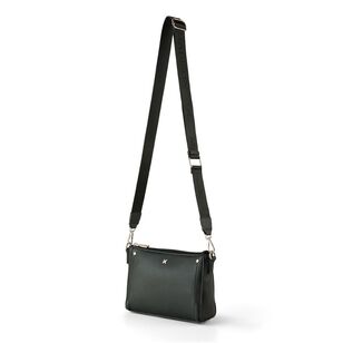 Madison Eden Zip Top Webbing Strap Crossbody Bag Black