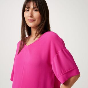 Khoko Smart Women's V Neck Relaxed Top Fuchsia 10