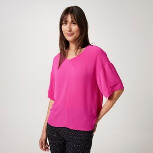 Khoko Smart Women's V Neck Relaxed Top Fuchsia 10