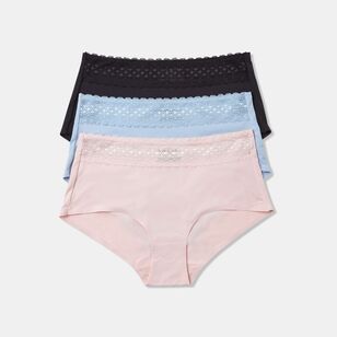 Sash & Rose Women's Bonded Lace Full Brief 3 Pack Blue & Pink 10