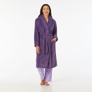 Sash & Rose Women's Texture Fleece Gown Grape