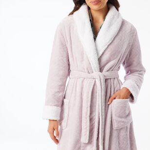 Sash & Rose Women's Sherpa Gown Lilac & White