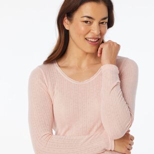 Sash & Rose Women's Long Sleeve Pointelle Thermal Top Nude M