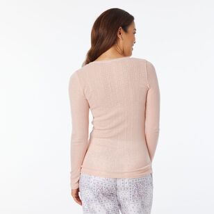 Sash & Rose Women's Long Sleeve Pointelle Thermal Top Nude M