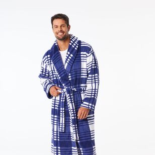 Nic Morris Men's Printed Fleece Gown Blue Check