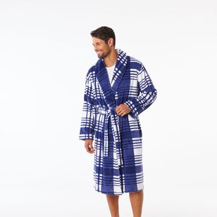 Nic Morris Men's Printed Fleece Gown Blue Check