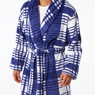 Nic Morris Men's Printed Fleece Gown Blue Check