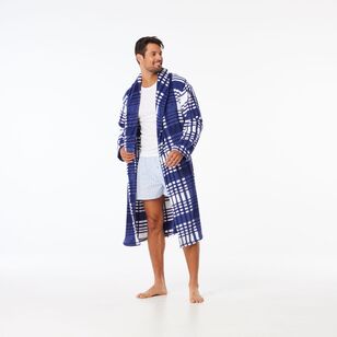 Nic Morris Men's Printed Fleece Gown Blue Check