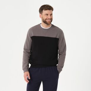 JC Lanyon Essentials Men's Dobson Splice Crew Neck Fleece Jumper Charcoal Marle & Black