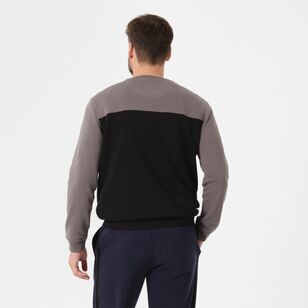 JC Lanyon Essentials Men's Dobson Splice Crew Neck Fleece Jumper Charcoal Marle & Black