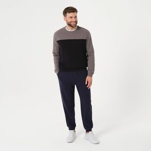 JC Lanyon Essentials Men's Dobson Splice Crew Neck Fleece Jumper Charcoal Marle & Black