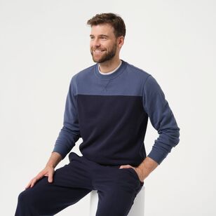 JC Lanyon Essentials Men's Dobson Splice Crew Neck Fleece Jumper Denim Marle