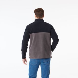 JC Lanyon Men's Nawton Colour Block Button Up Micro Fleece Black & Charcoal