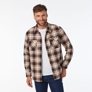 JC Lanyon Essentials Men's Ardwell Printed Flannelette Shirt Sepia